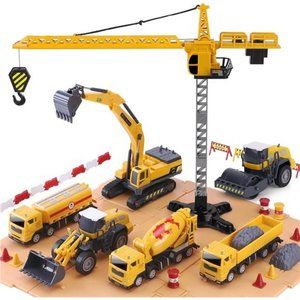 Construction Site Vehicles Toy Set, Kids Engineering Playset, Tractor, Digger